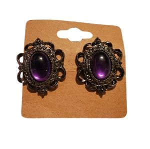 Purple Metal Oval Women's Costume Earrings Cosplay Work Gift Homecoming Wedding